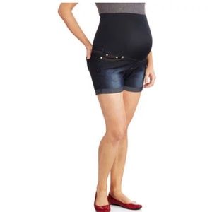 Maternity Double Rolled Cuff Denim Shorts with Full Panel (Wom